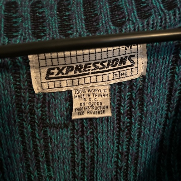 Vintage 90s Expressions Green Textured V-Neck Button-Up Cardigan Sweater Size M - Picture 5 of 5